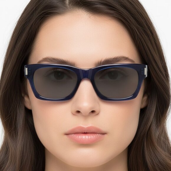 Saint Laurent Unisex Square/Rectangle Blue Blue Silver Fashion Designer Eyewear
